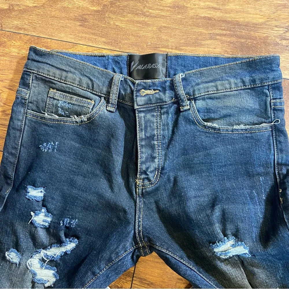 Valabasas Dark Wash Buttonfly Mens Distressed Skinny Jean